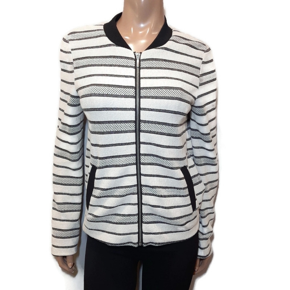 JASMINE & JULIANA Striped Soft Knit Jacket Bomber Style Womens Size Medium